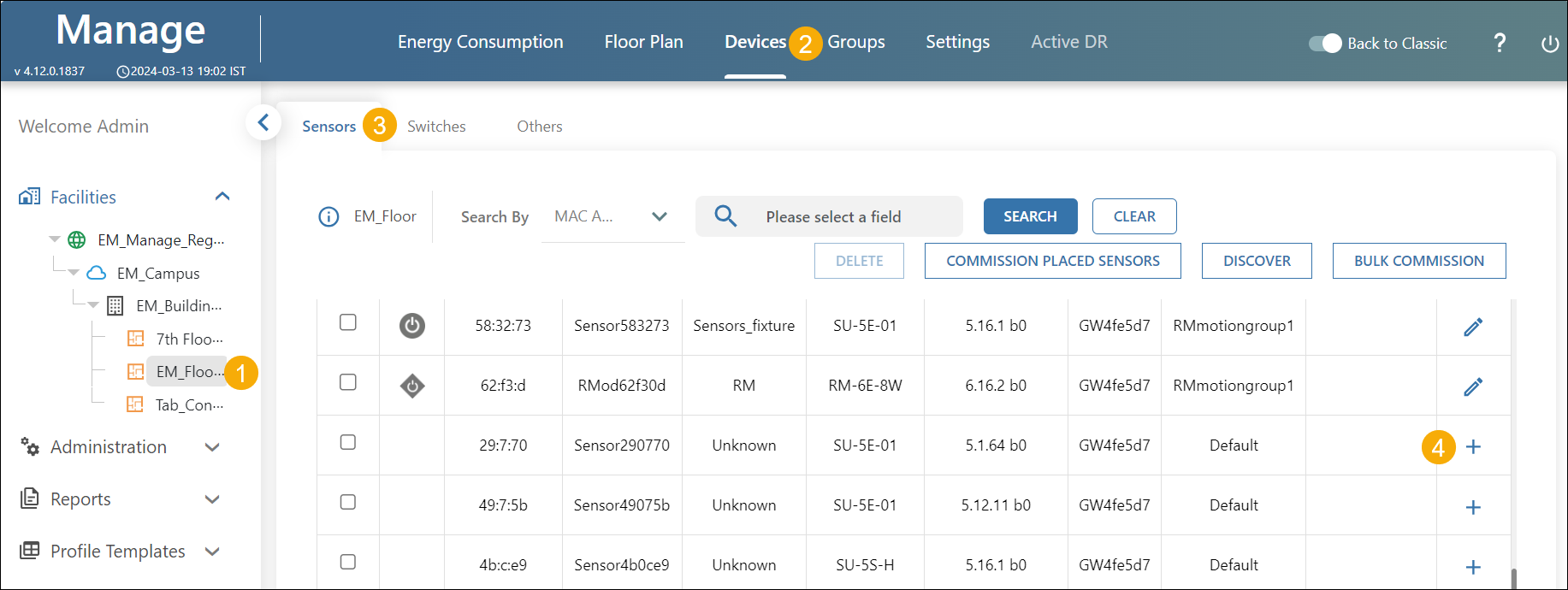 Commission Sensors (New UI)