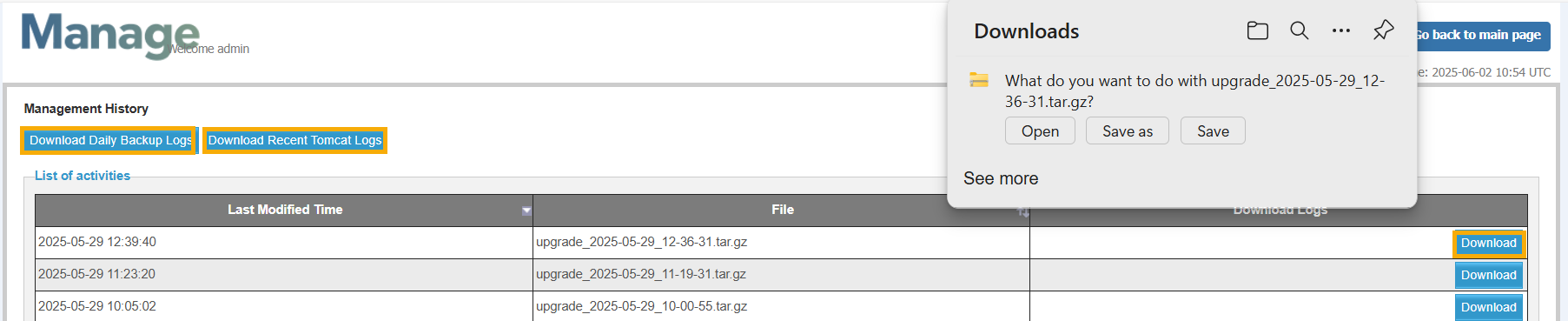 Downloading Logs