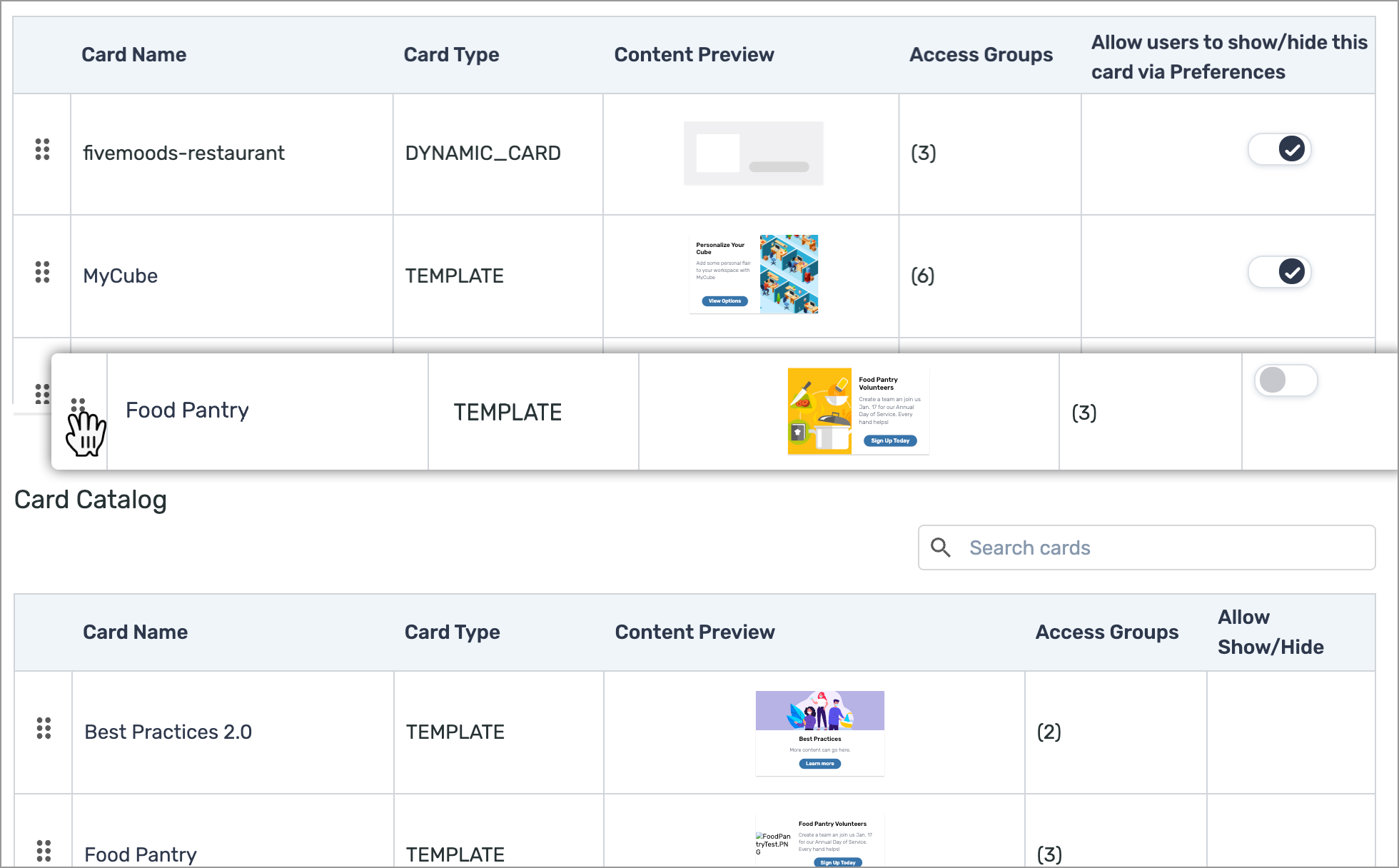 Create and manage building-level cards