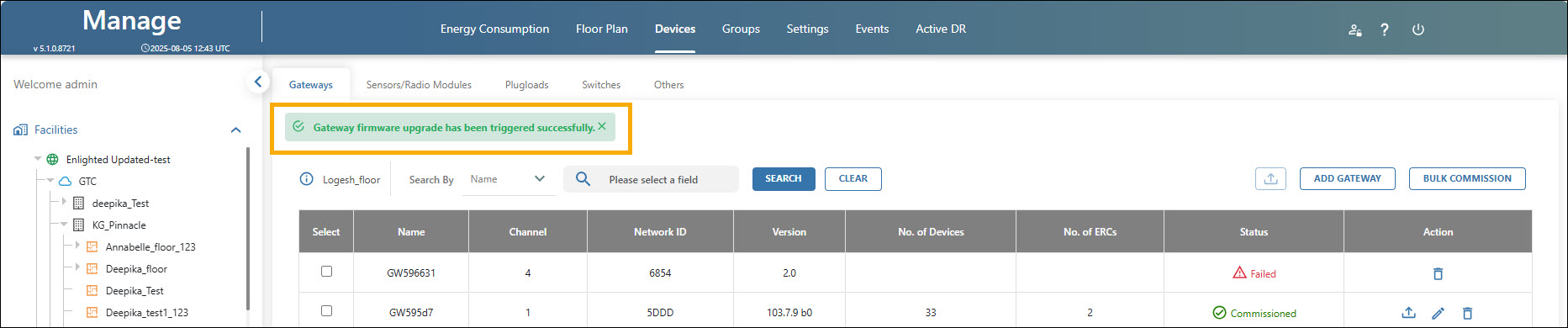 Upgrading Firmware for Devices in Manage